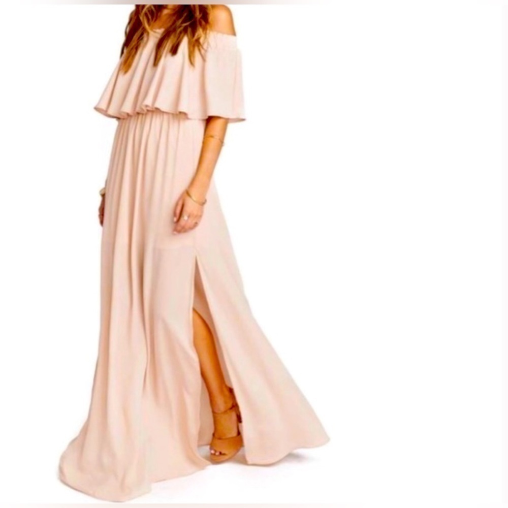 Show Me Your MuMu Blush Pink Off-Shoulder Maxi Dress